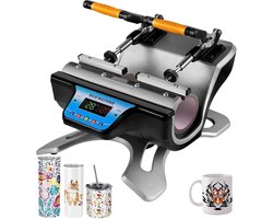Warmtepers Machine - Dubbel Station - Mok Transfer - LCD Controle - 2 Mokken - Zilver Zwart