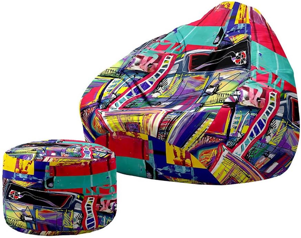 Zitzak met Voetenbank - Luie Sofa - Ontspannen Zitten - Opbergfunctie - 90x100+20x30cm - Abstract Graffiti 7