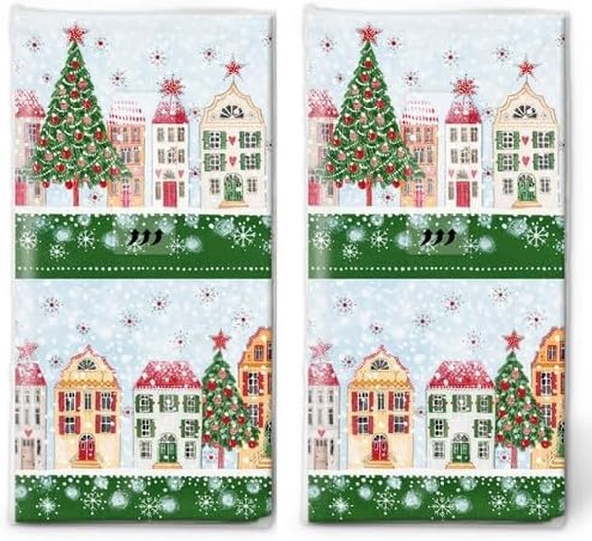 Zakdoeken Kerststad - Papieren zakjes - Kleine attentie - Duits fabrikaat - 20 stuks - Multicolor