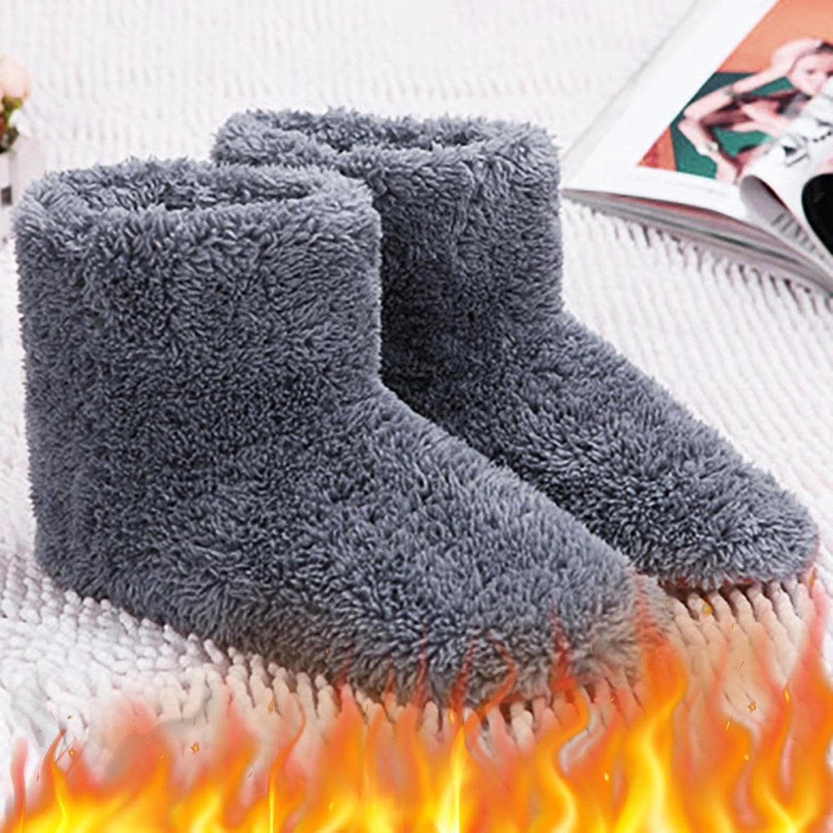 Elektrische Voetenwarmer - Verwarmde Pantoffels - Winterse Warmte - USB Oplaadbaar - Maat 39-43 - Grijs — cadeau in Gadgets - foto 4