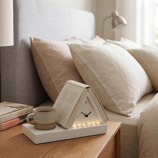 Verlichte wekker - Nachtkastje organizer - Comfortabel lezen - Ergonomisch ontwerp - 18 cm breed - Wit — afbeelding 2