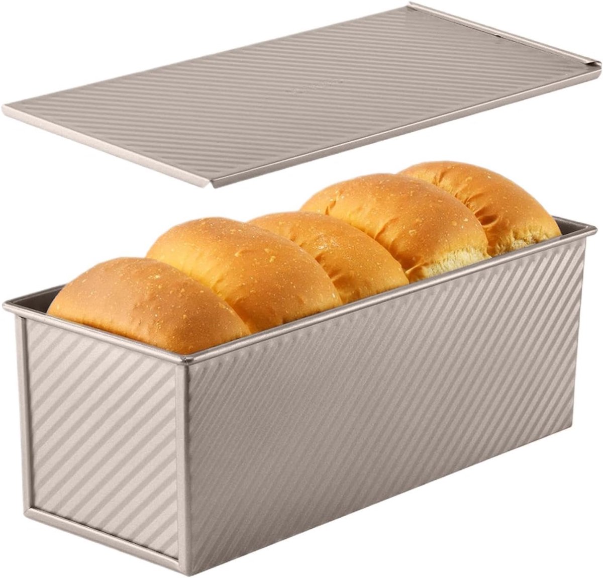 Broodbakblik met Deksel - Sandwichbroodvorm Cakeblik - Brood Bakken - Anti-aanbak Gegolfd - 32x12x11 cm - Goud