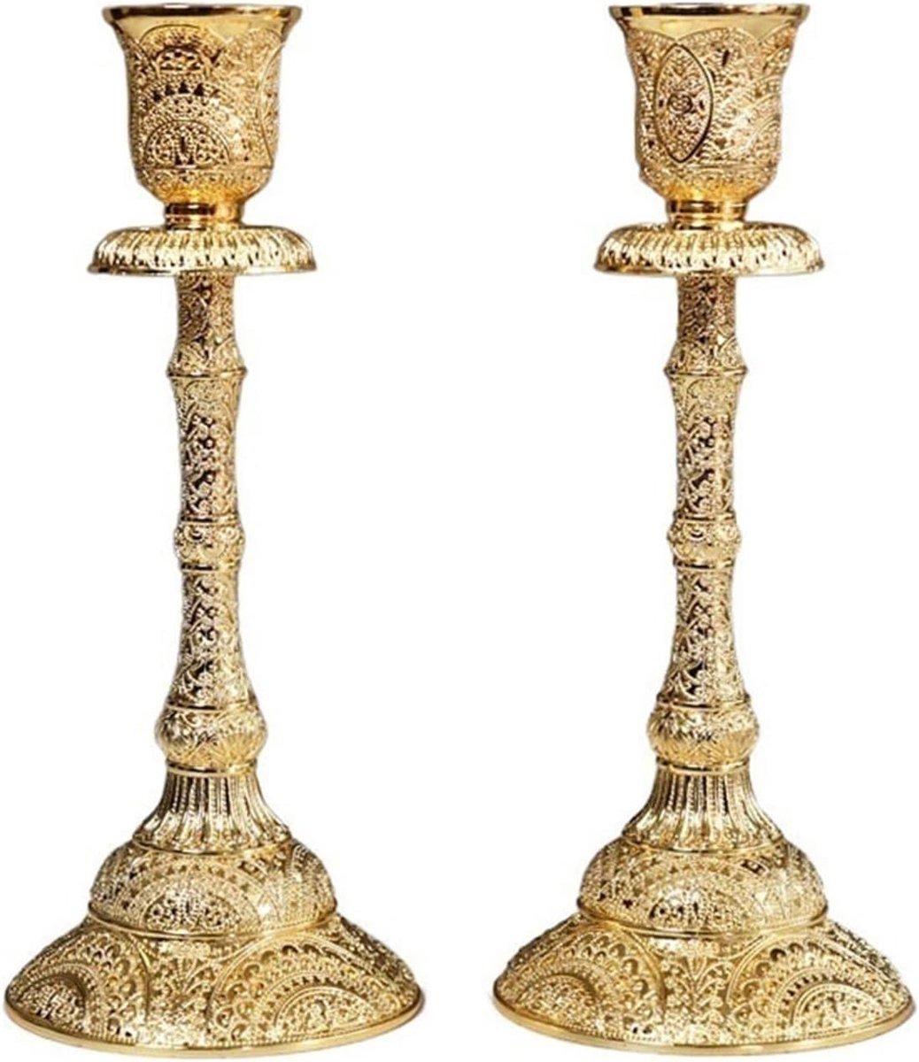 Kandelaar ornamenten - Metalen kaarshouders - Woondecoratie - Reliëf patroon - 8x19 cm - Goud