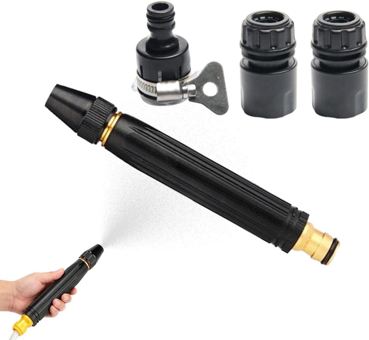 Hogedruk Slangmondstuk - Metalen Sproeier - Tuinonderhoud Auto Wassen - 3 Sproeistanden - 22.5 x 12 x 2 cm - Metaal