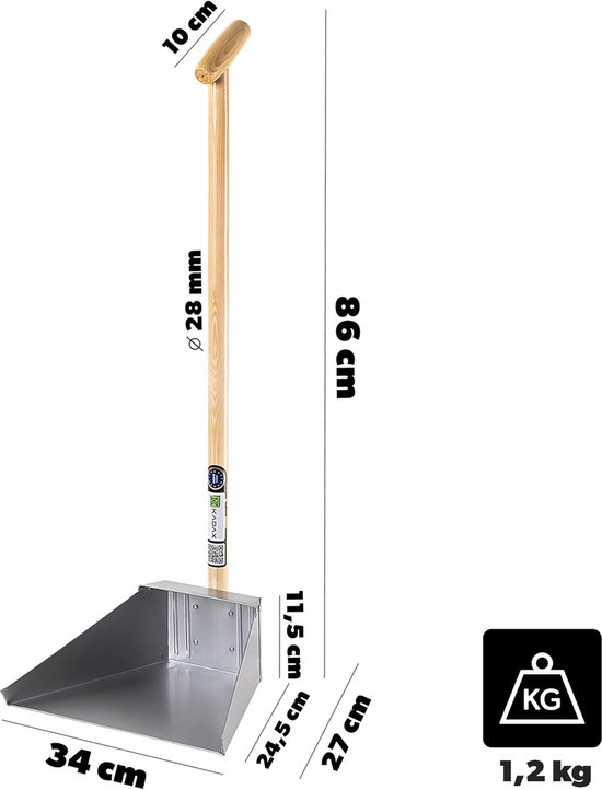 Veegschep lange steel - Metalen vuilnisbak - Grote oppervlakken vegen - Roestbestendig verzinkt staal - 34 x 86 cm - Zilver — afbeelding 4