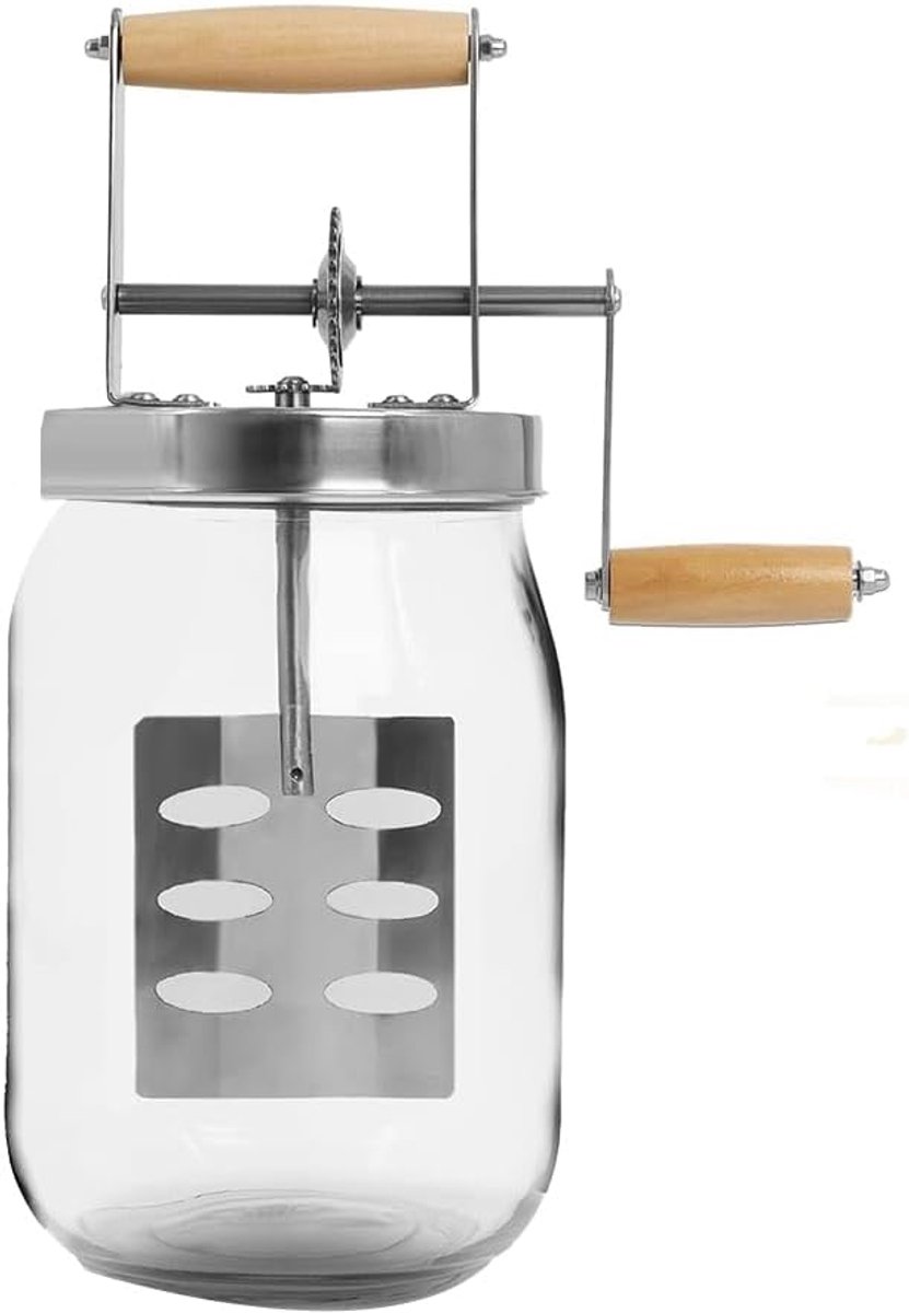 Handmatige Boter Maken - Keukenapparaat - Thuisbereiding - Glazen Preserveerpot - 1.5 Liter Capaciteit - Zilver Transparant