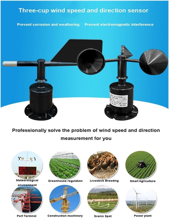 Windmeter Sensor - Windmeter Station - Weer Meten - Hoge Hardheid Materiaal - 3 Cup - Grijs — afbeelding 4