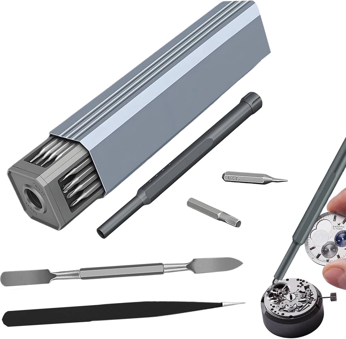 Precisie Schroevendraaierset - Reparatieset Gereedschap - Elektronica Repareren - 44 Delig Chroom-Vanadium - 15 cm Lengte - Grijs