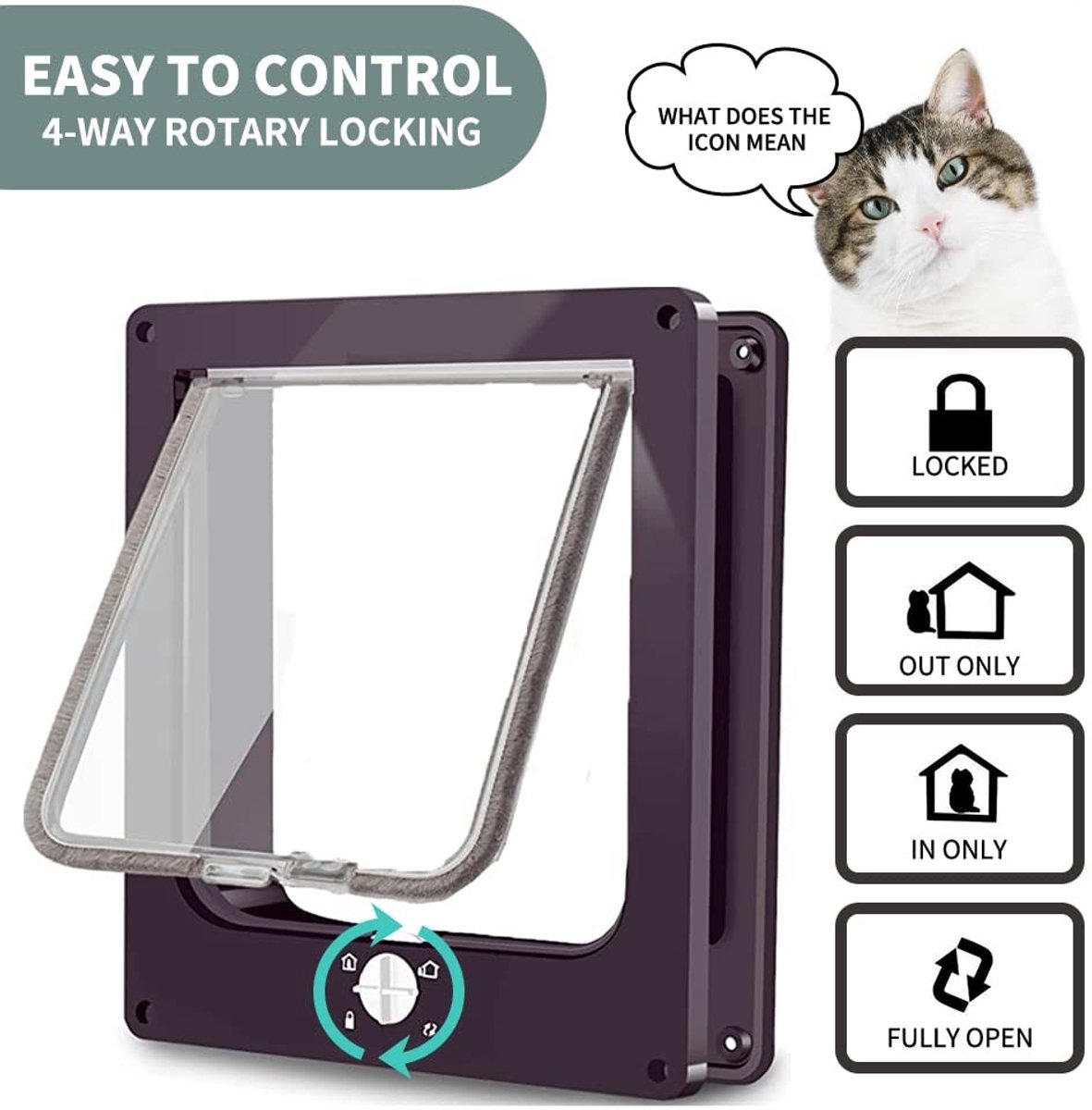 Dailygoods- Kattenluik XL - 4-weg vergrendeling - Kattenluik met microchip - Duurzaam - Stille werking - Eenvoudig te installeren - Huisdierdeur thumbnail 3