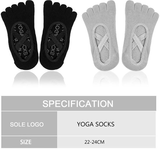 aladdien - Yogasokken voor Vrouwen - Antislip 5 Teensokken - Ideaal voor Pilates en Barre - Zwart en Grijs - Comfortabel en Ademend - UK 4-6 van Aladdien — afbeelding 4