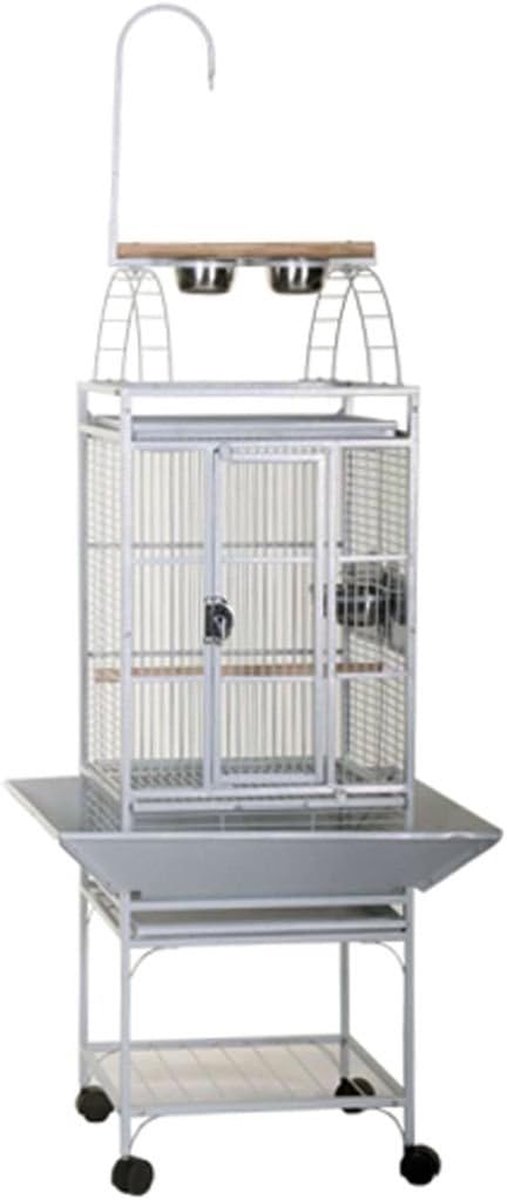 Vogelkooi Villa - Kleine Kromsnavels - Volière Wonen - Met Speeleiland - 46x46x149 cm - Zilverwit