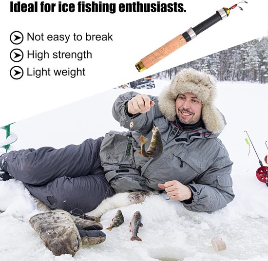IJshengel Telescopisch - Winter Vishengel - Vissen Op IJs - Draagbaar Ontwerp - 60 cm - Houtnerf — afbeelding 5