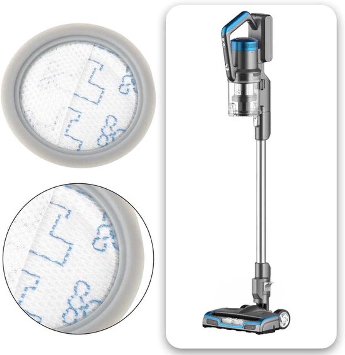 - Stofzuiger filters - Vervangende filters - Grijs - Vacuüm accessoires - Compatibel met draadloze stofzuigers - NEC101 - 2 stuks - P1006 vervangende filters
