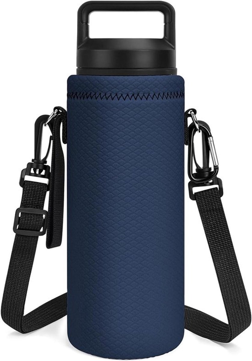 Waterfleshouder riem - geïsoleerde neopreen - draagtas met polsband - marineblauw - YETI Rambler Chug Cap - 26 oz - Yonder 1L - 34oz - geschikt voor waterfles