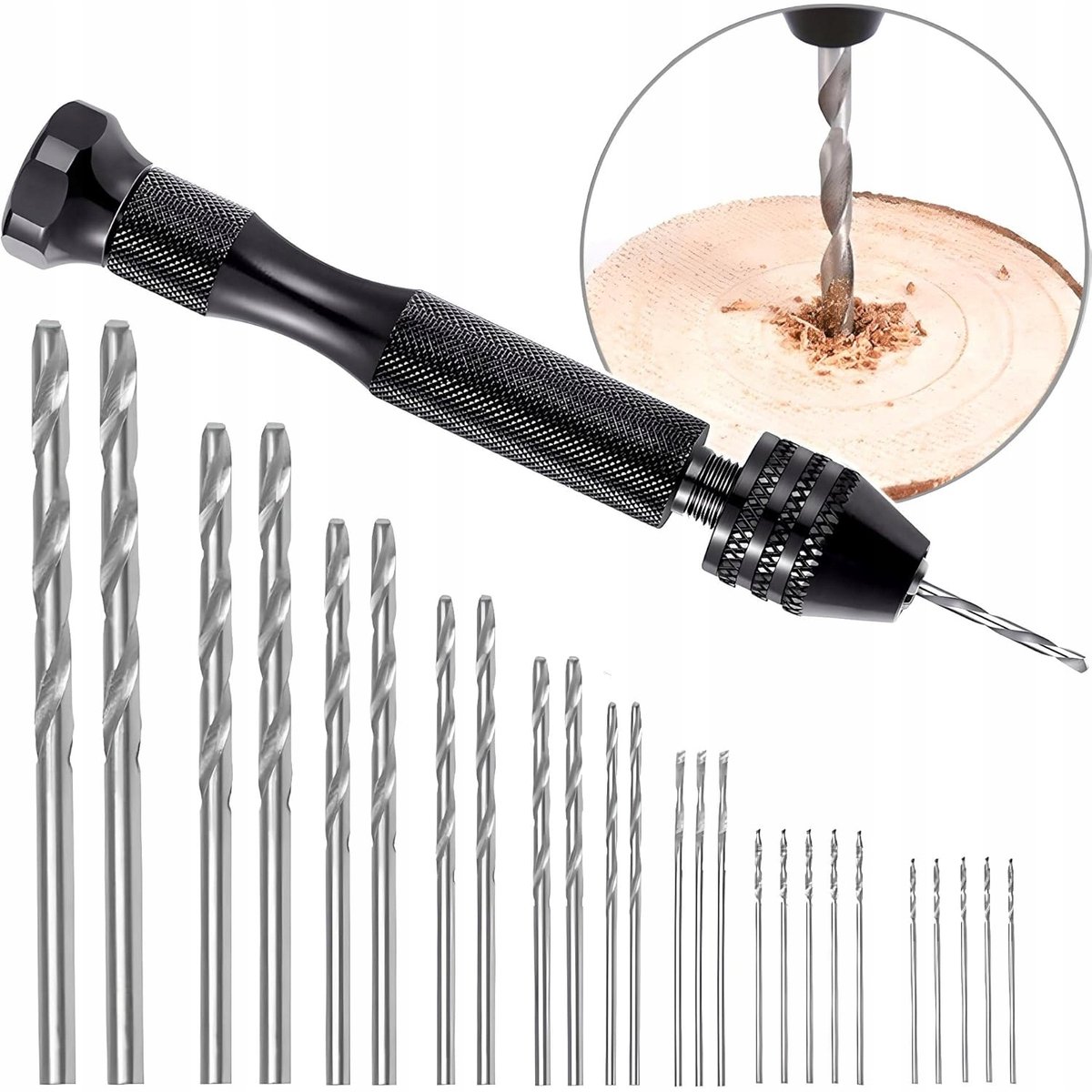 Rosfix Handboor Drukboor Set - Mini Handboor met 3-Klauws Klem - 25 HSS Boren 0,5–3,0 Mm