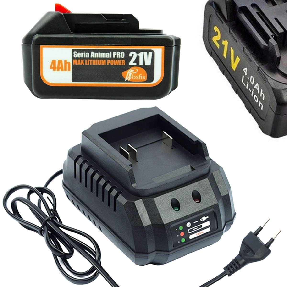 Rosfix Accu Set 21V 4.0Ah Li-Ion - Sneloplader 21V 1,2A - MAX Lithium Power 4.0Ah - Geschikt voor Makita