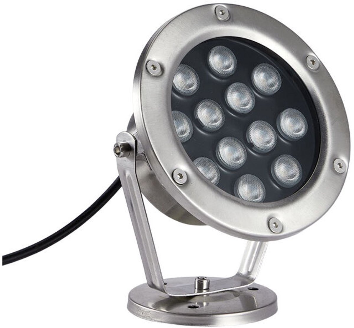 Onderwaterverlichting, waterdicht, laagspanning, onderdompelbare LED-lamp, roestvrijstalen constructie, verstelbare hoek, geschikt voor waterpartijen, fonteinen en vijvers (kleur: koel wit licht).