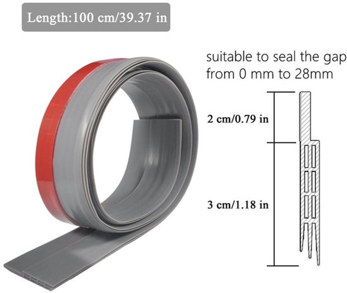Deurrubber 100cm - Zelfklevend - Geluidsisolatie - Weerbestendig - Flexibel - Drie lagen voor optimale afdichting - Deurdichtstrip