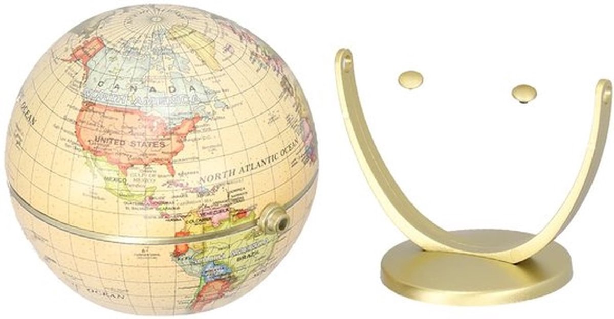 Wereldbol met gouden basis - Educatieve Desktopglobe - Duurzaam ontwerp - Levende kleuren - Hoogwaardige kunststof - Geschikt voor thuis/school/kantoor - Globe
