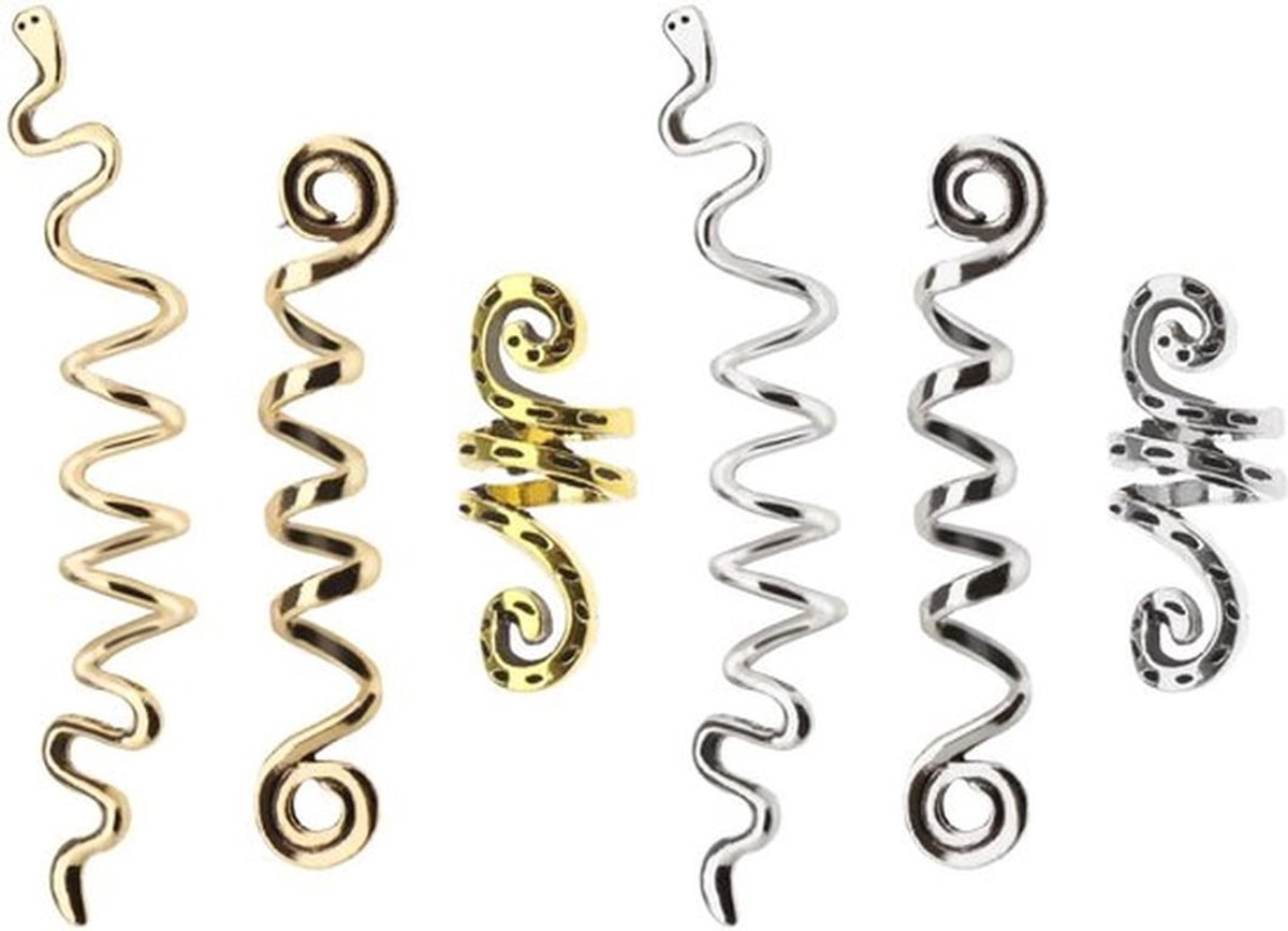 Haarkralen 6 Stuks - Spiraalvormige Dreadlock Kralen - Metalen Haaraccessoires - Goud/Zilver - Eenvoudig te Gebruiken - Perfect voor Vlechten