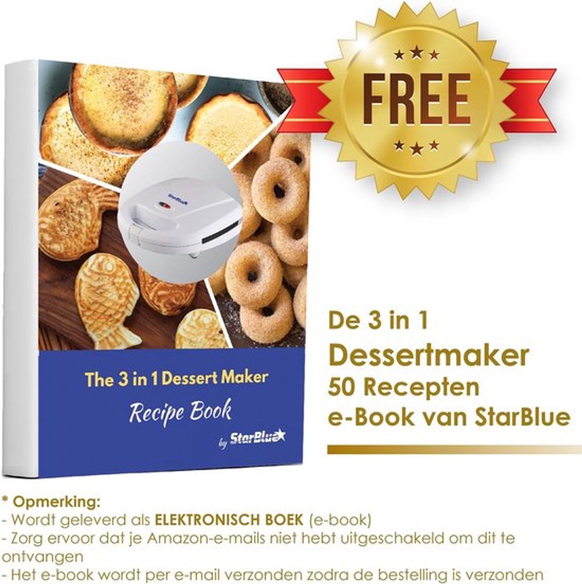 SnelShoppen - Mini Donut Maker, Mini Cake en Quiche Maker, Taiyaki Maker - 3 In 1 Dessert Maker met 3 Verwisselbare Platen - Wit 220-240V 50/60Hz 700-