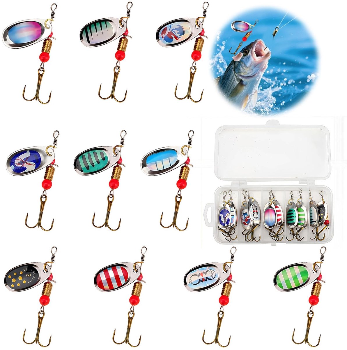 Solidchoice - Set van 11 Vissen Lures met Drievoudige Haken en Opbergtas