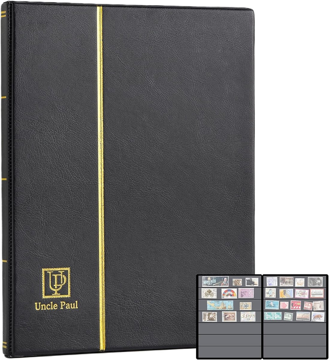 Postzegelalbum - Zwart - 35 x 197 mm - Kunstlederen Hoes met Dubbelzijdige Pagina's - Voor Postzegelverzamelaars