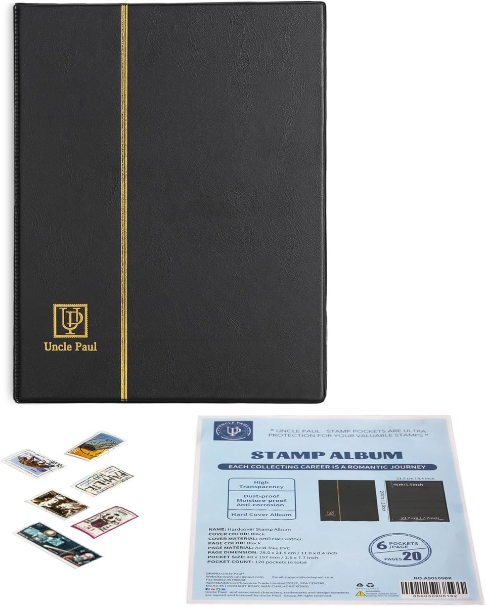 Postzegelalbum - Zwart - 28 x 21,5 cm - Kunstleren Hoes met Dubbelzijdige Zwarte Pagina's - Voor Postzegels