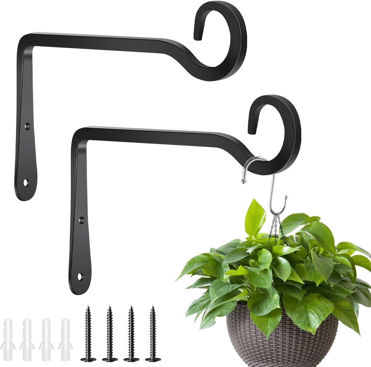 Famanu – Hangende plantenhouders set van 2 stuks van ijzer, wandhaken voor bloemen en planten, perfect voor balkon en wanddecoratie