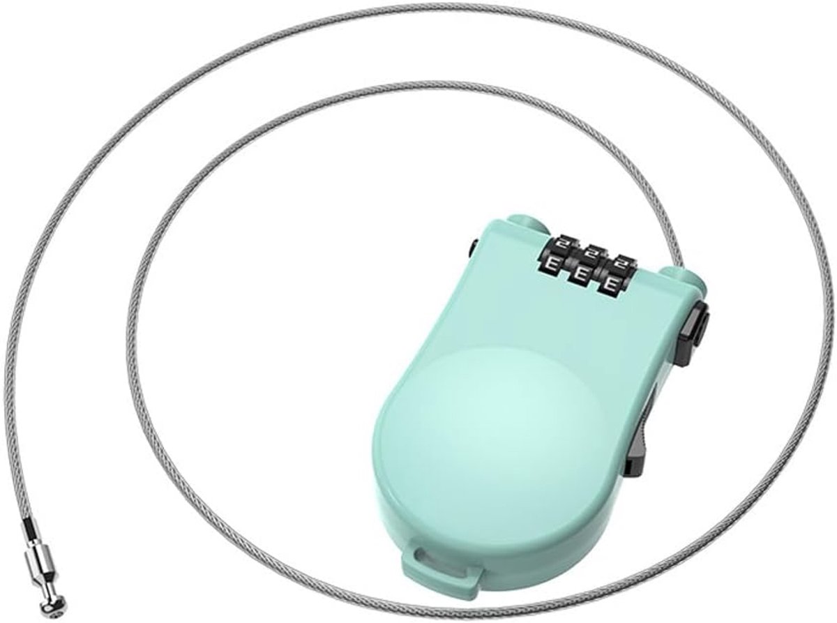 3-cijferig oprolbaar combinatieslot met uittrekbare staalkabel, compact retractable veiligheidsslot in mintgroen voor kinderwagen, tas, helm en bagage