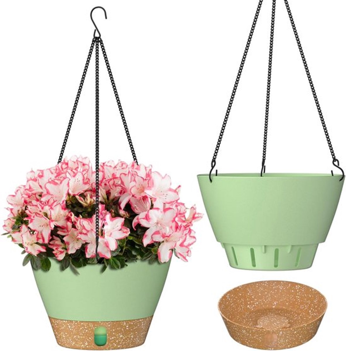 Hangende Plantenpot - Tuinornamenten voor Binnen en Buiten - Set van 2 - Groen - 20 cm