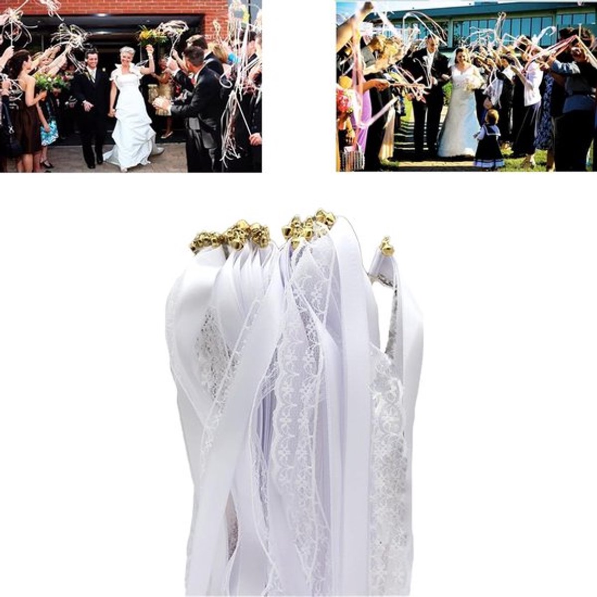 50 stuks bruiloftversiering met bel, wands en linten voor feestelijke decoratie, wit