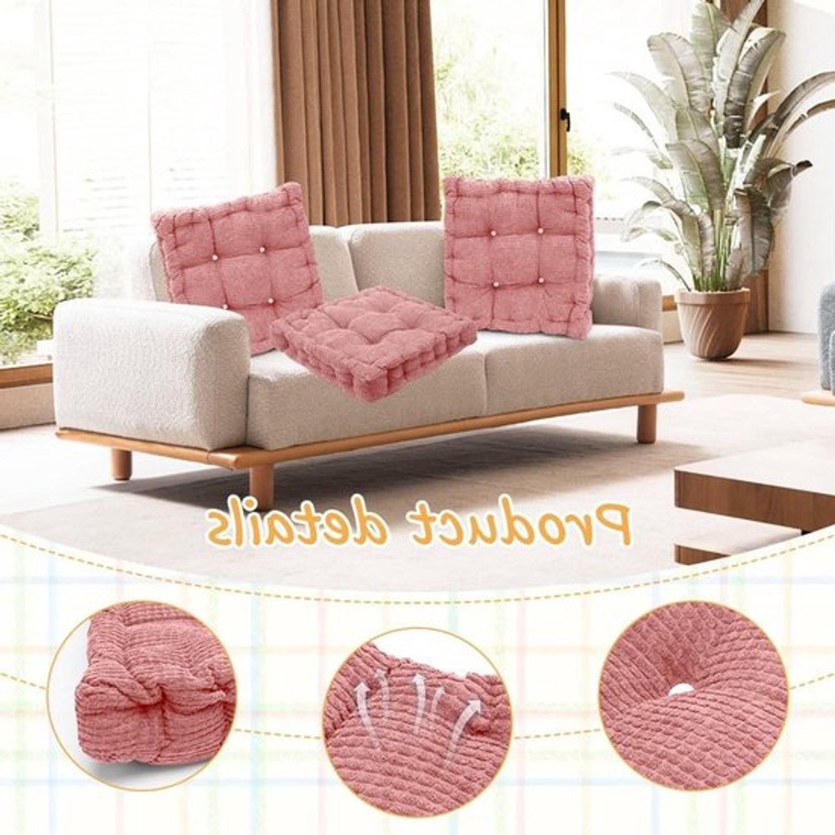 Set van 2 Dikke Tuinkussens 40 x 40 cm voor Binnen en Buiten - Comfortabele Zithoezen voor Stoelen in Roze, Ideaal voor Tuin en Balkon