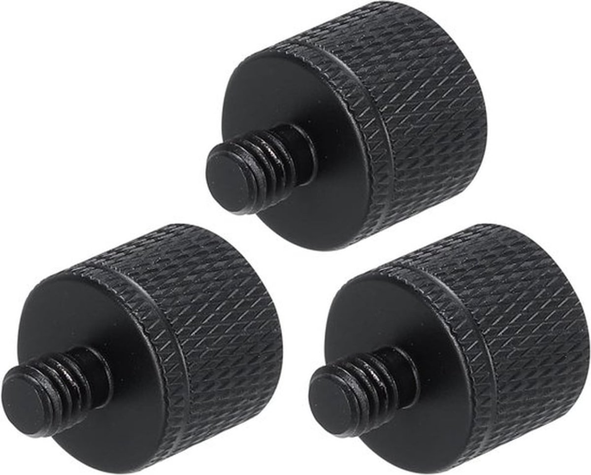 3-delige microfoonstandaard-adapter aluminium, 1/4 inch binnendraad naar M6 buitendraad, zwart