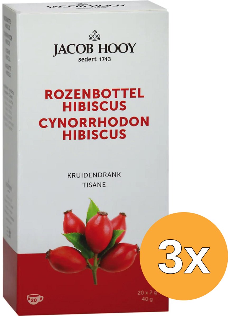 3x Jacob Hooy Rozenbottel Hibiscus Thee zakjes (20 stuks)
