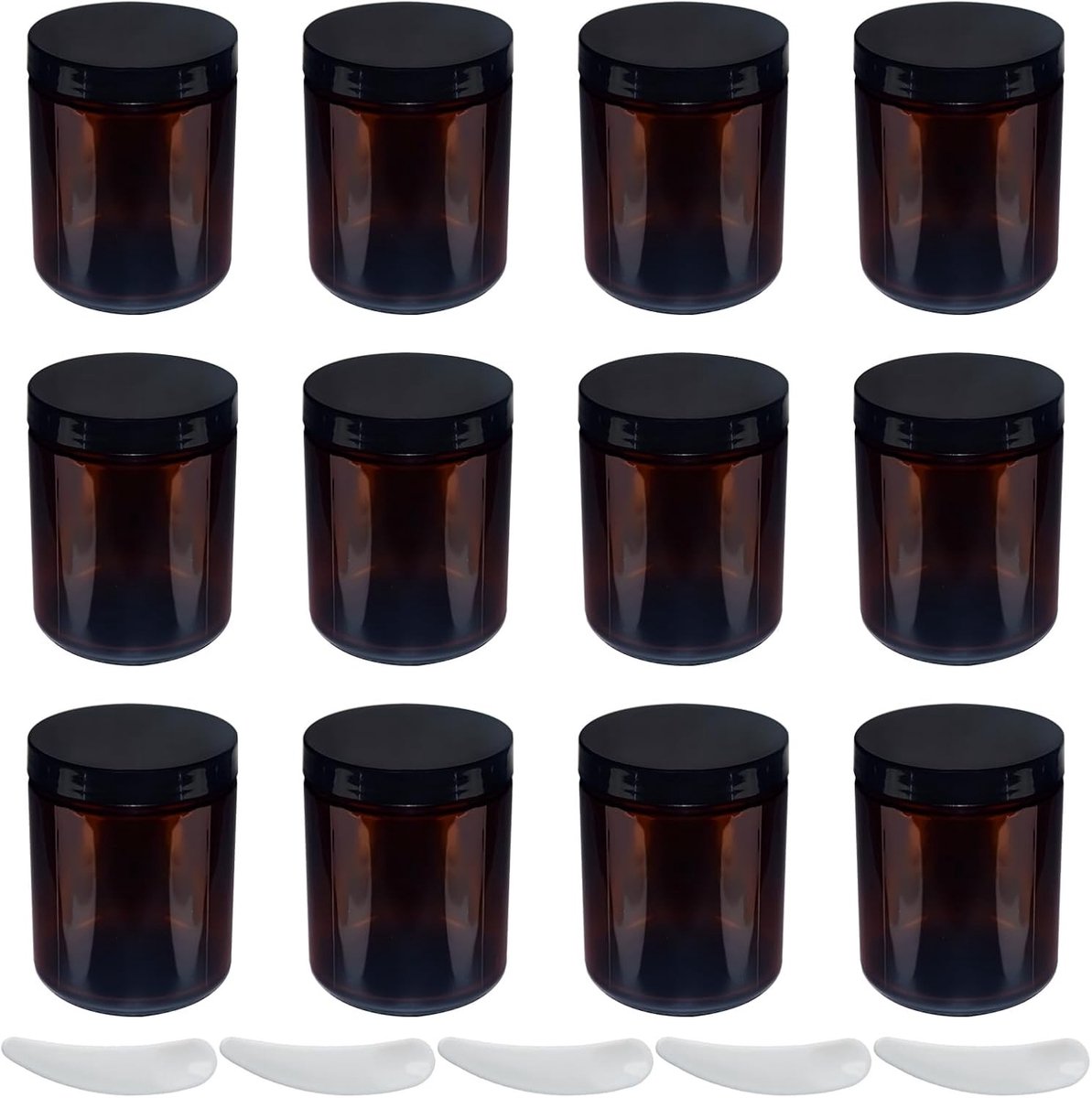 12 Stuks Lege Cosmetische Glazen Potten van 240ml, Reisklare Crème Jars met 5 Spatels voor Crèmes, Lotion en Make-up