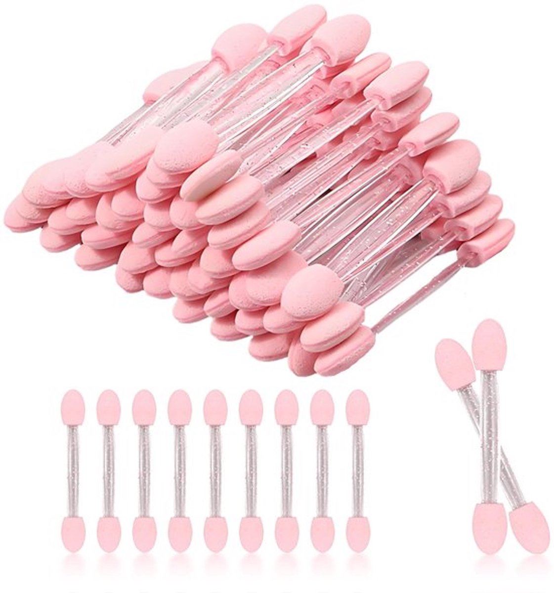 Oogschaduwkwast 50 Stuks - Dubbelzijdige Spons - Wegwerp Applicator - Cosmetisch Gereedschap - Roze - Hoogwaardige Materialen - Make-up Applicator