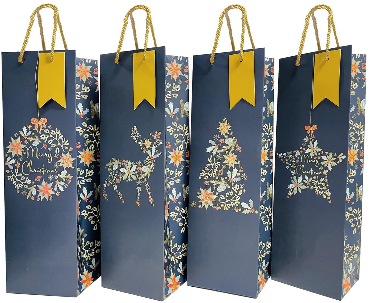 Solidchoice - Set van 12 Kerst Kraft Papieren Fleszakken met Handvatten