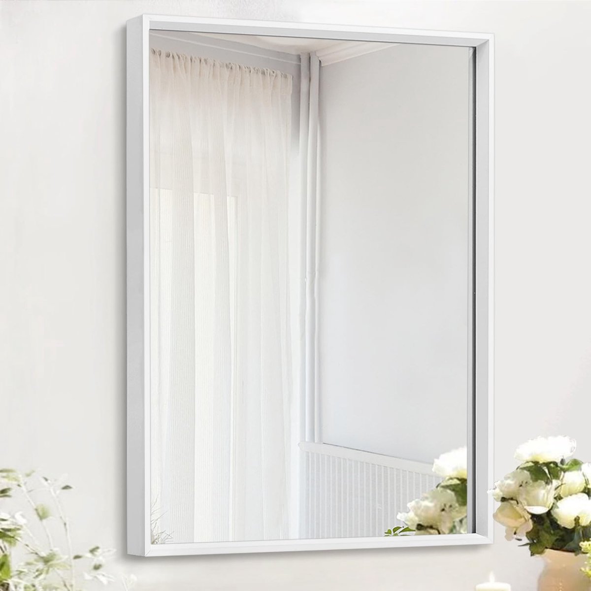 Solidchoice - Grote Wandspiegel met Witte Frame 70 x 50 cm
