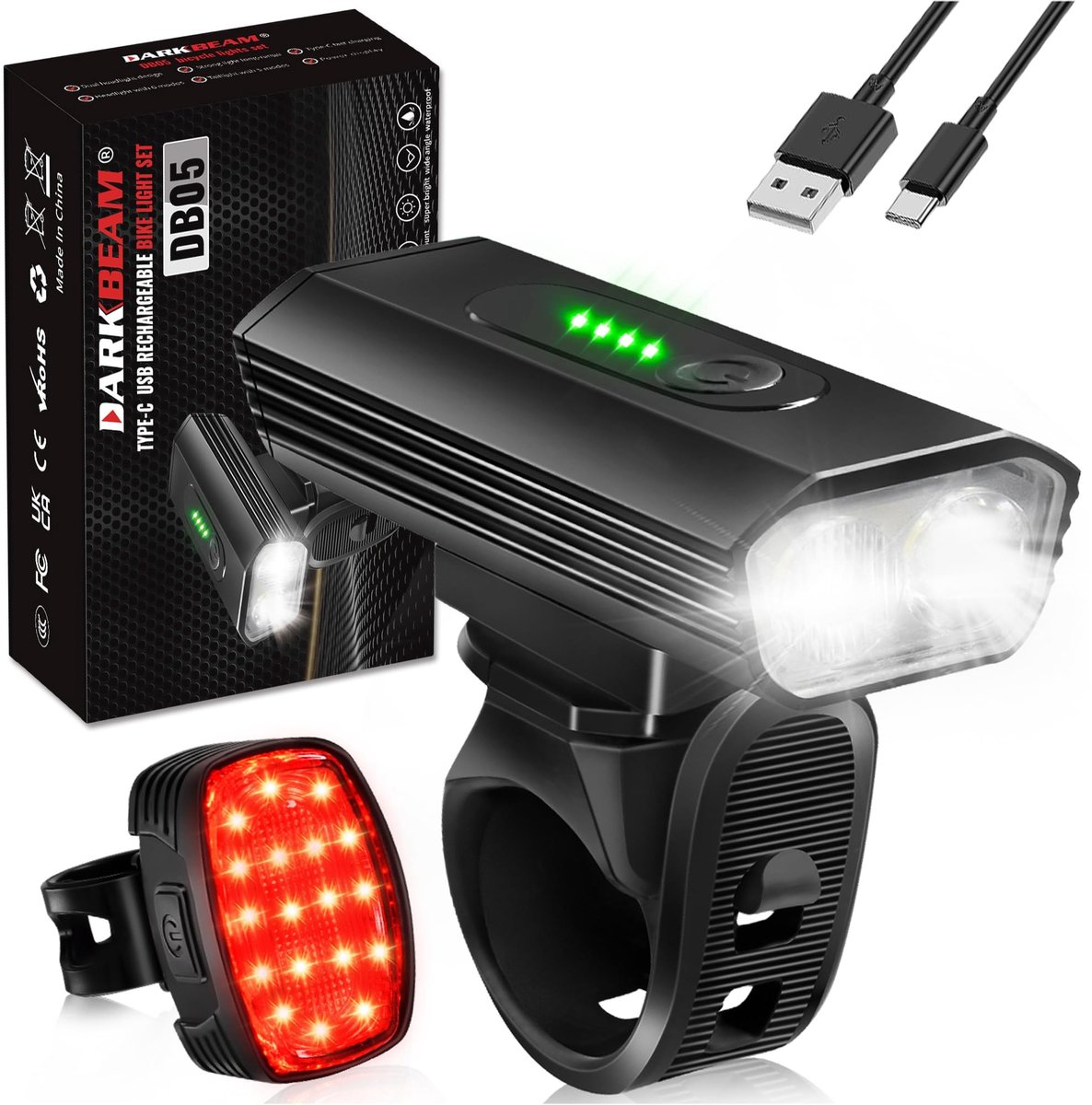 Solidchoice - Superheldere Fietsverlichting Set met Oplaadbare LED Lampen en Waterdicht Ontwerp