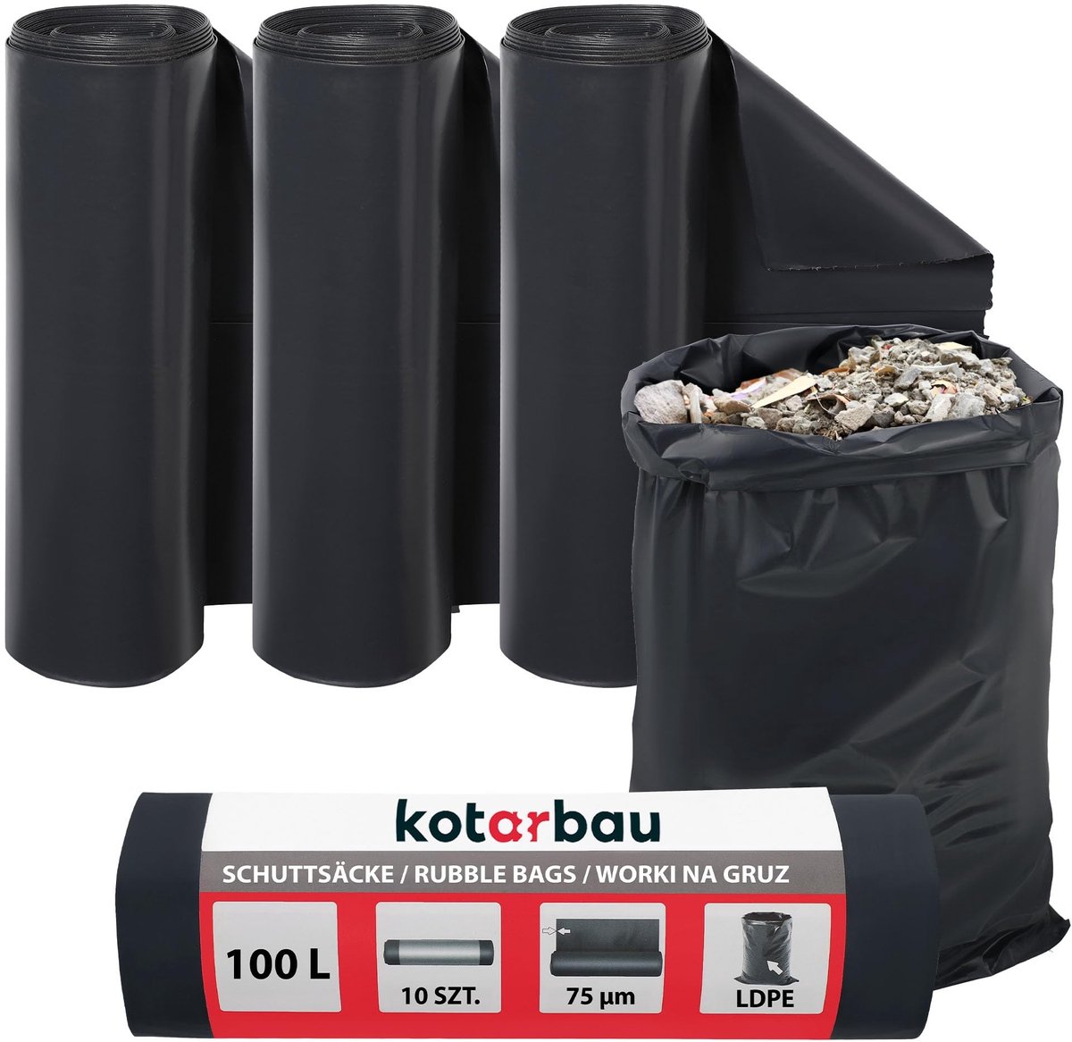 Solidchoice - Zwarte Bouwafvalzakken 100 Liter Set van 3