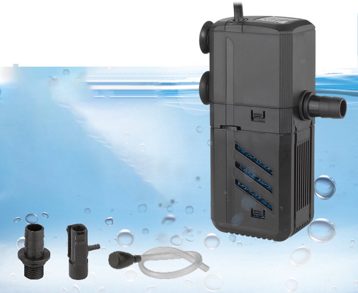 Aquariumpomp - 4-in-1 Aquarium Filterpomp - 500 L/u Watercirculatie - Regelbare Waterstroom - Ingebouwd Filter en Beluchting - Geluidsarm met Zuignappen - Voor Aquarium, Vijver, Fontein en Hydrocultuur thumbnail 5