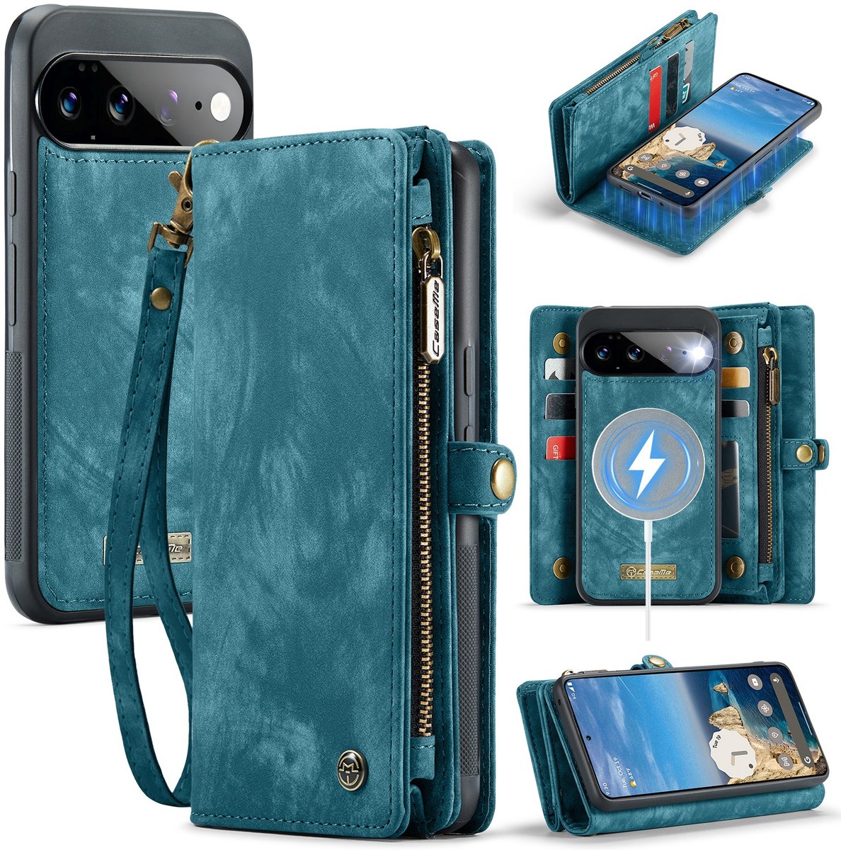 CaseMe Hoesje - Geschikt voor Google Pixel 11 Pro XL Hoesje - CaseMe 008 2-in-1 Book Case & Back Cover met Portemonnee - Blauw
