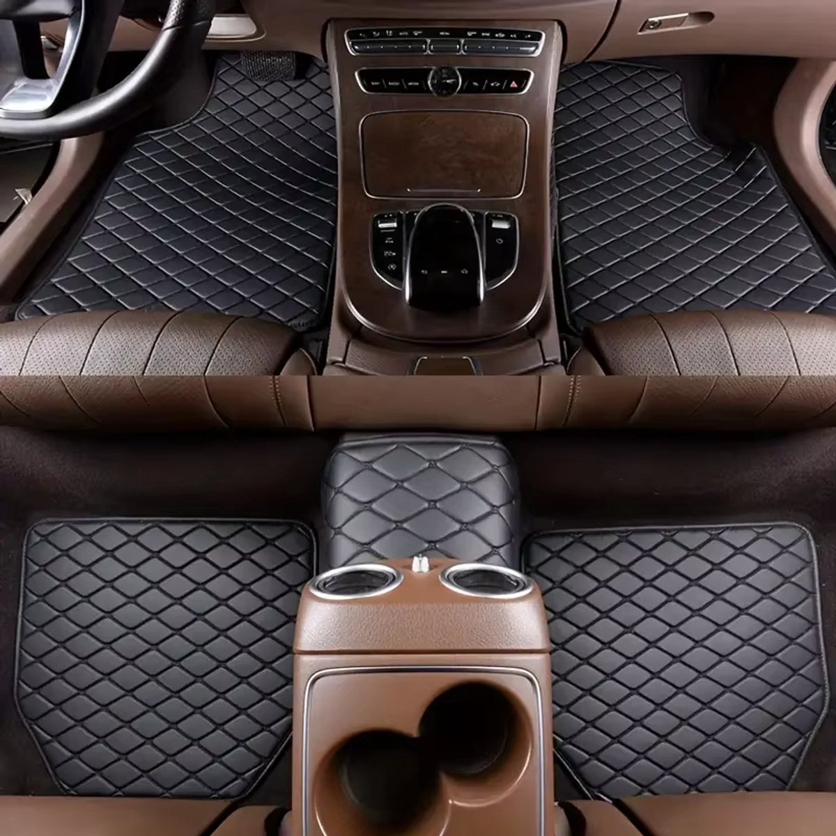 5-delige Waterdichte Leren Auto Vloermatten - Universele Auto Voetmatten, Interieur Beschermers, Anti-Slip Vloermatten, Duurzame en Onderhoudsvriendelijke Auto Accessoires voor Vloer- Zwart