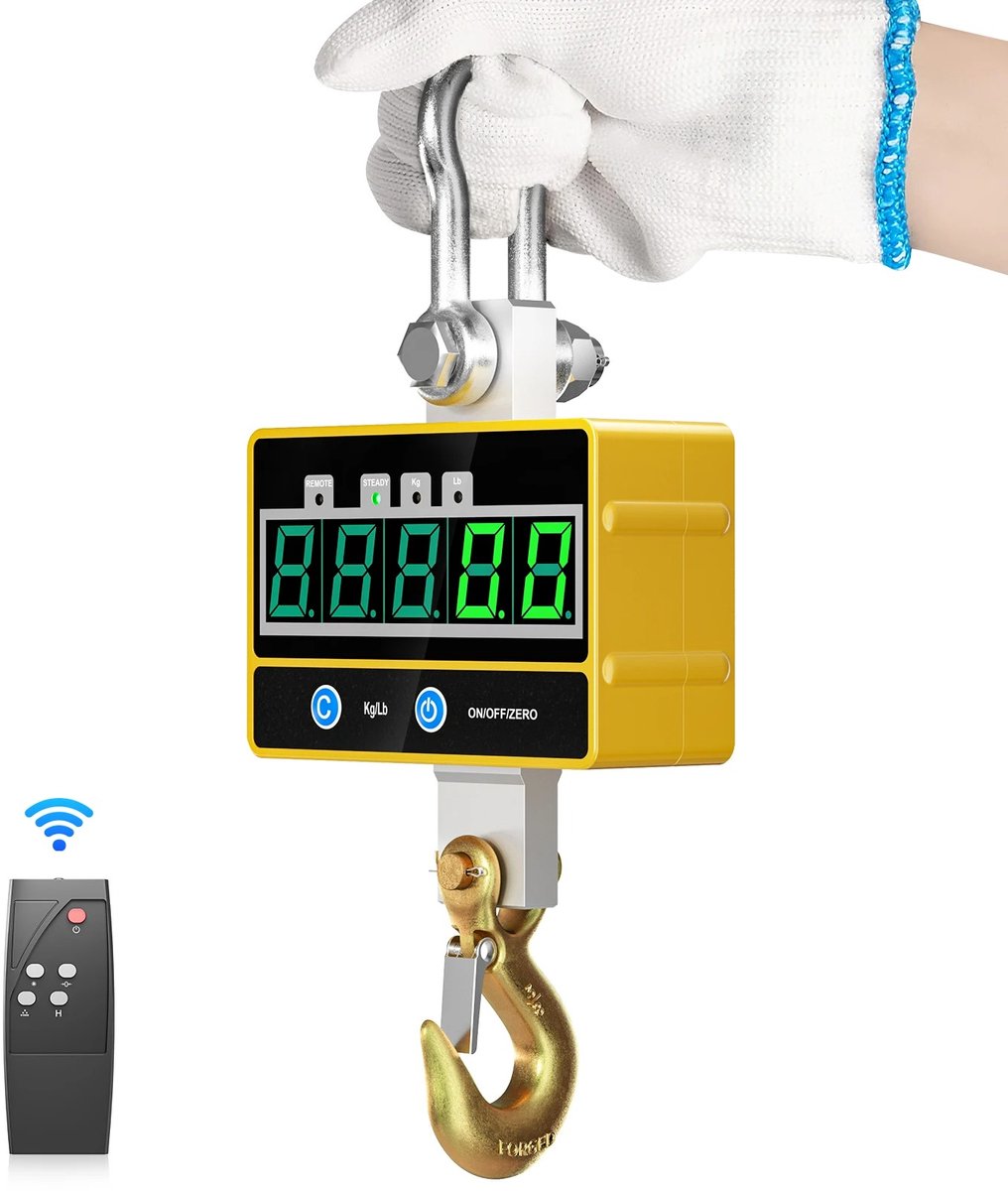 Velori Elektronische Hangweegschaal 2000 kg - Kraanweegschaal - Digitale Hangweegschaal - Industriële Weegschaal - LED Display - Afstandsbediening - Oplaadbaar - 2 Ton