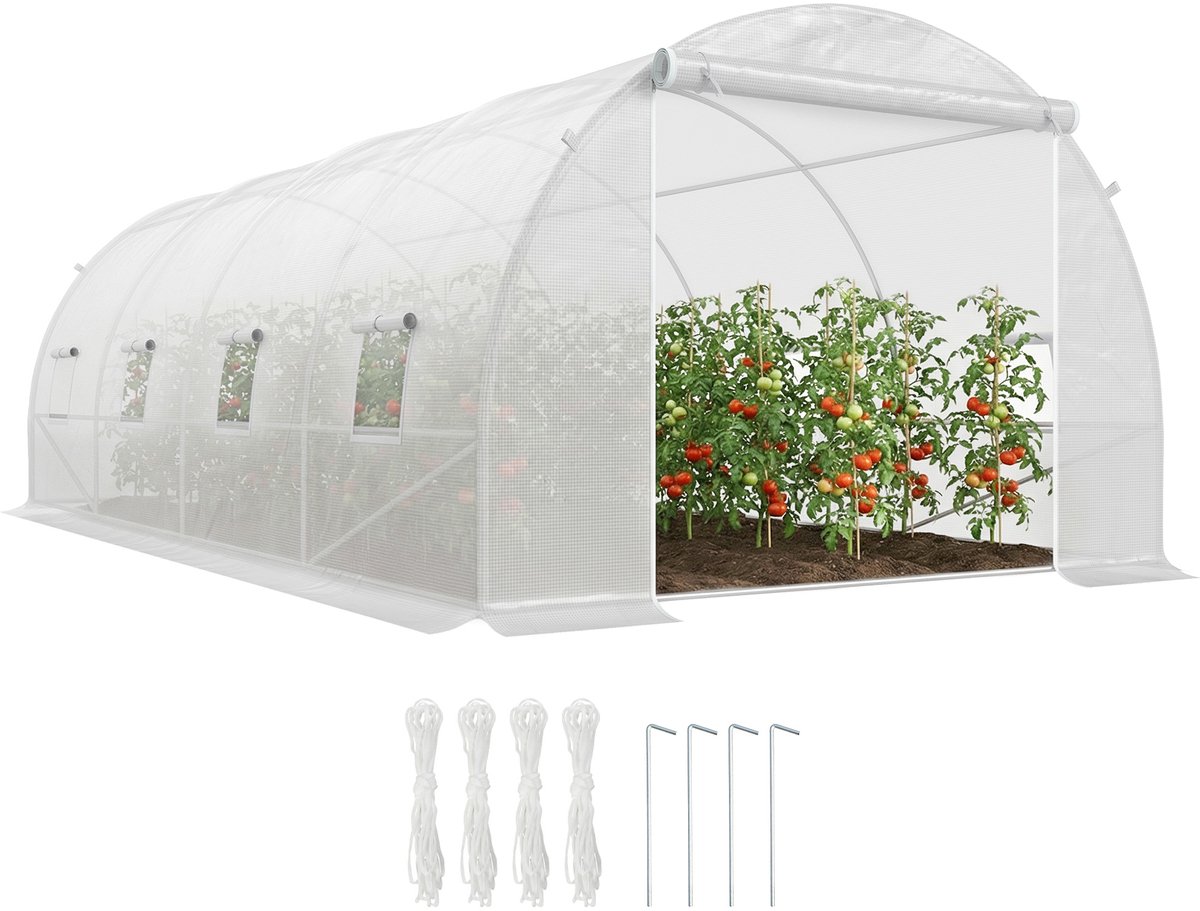 Outsunny-Tunnel Kas-PE-6x3x2m-Wit