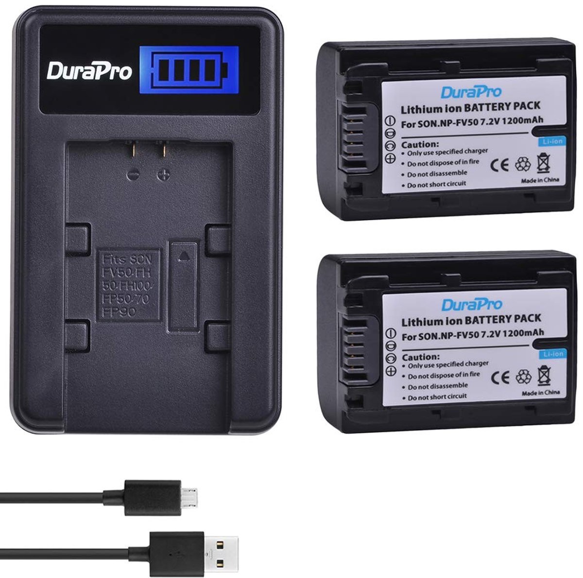 Solidchoice - 2pcs NP-FV50 Batterijen met LCD USB Charger voor Sony Handycams