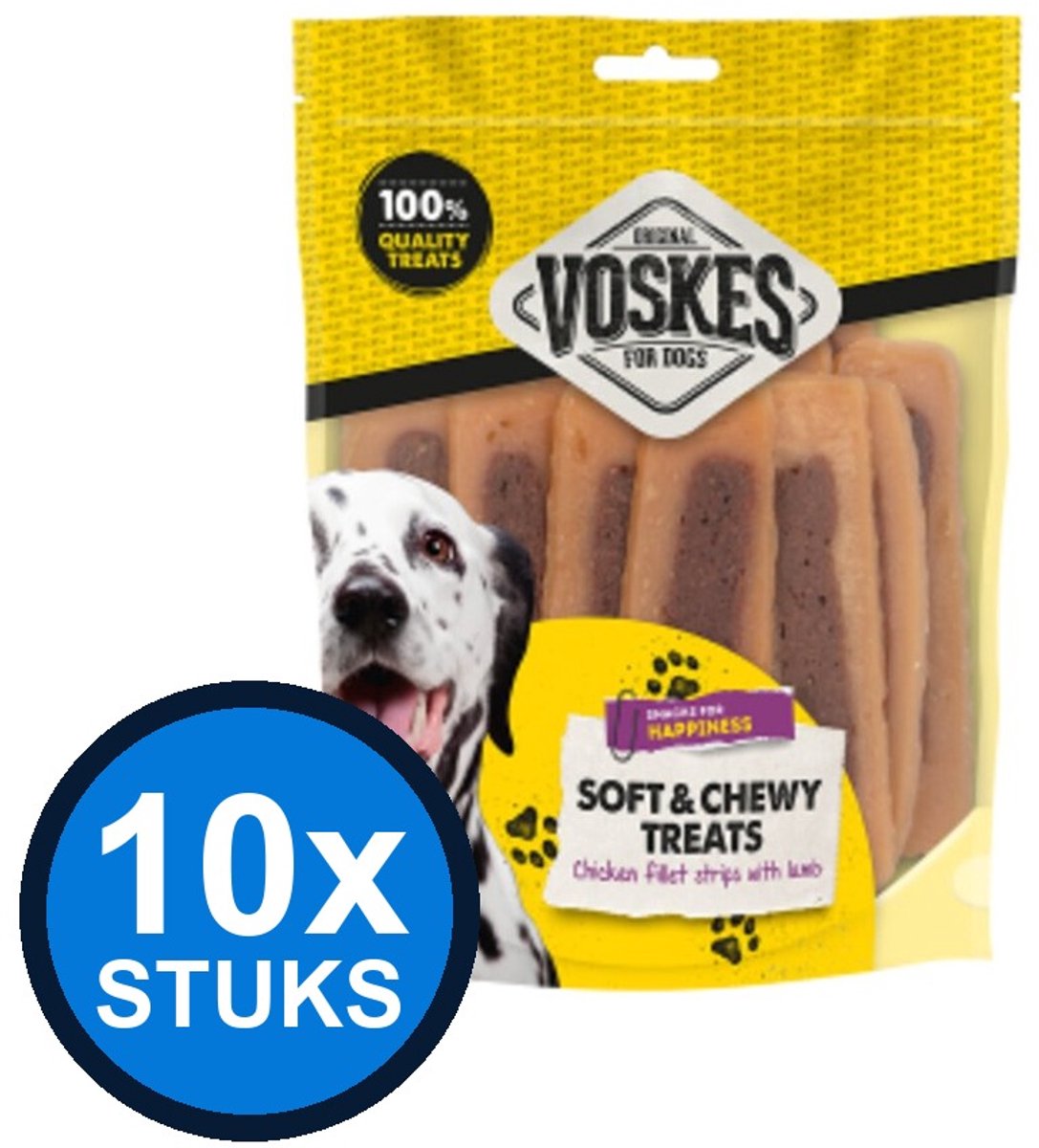 10x Voskes Kipfilet Strips met Lam - Hondensnack - 400g