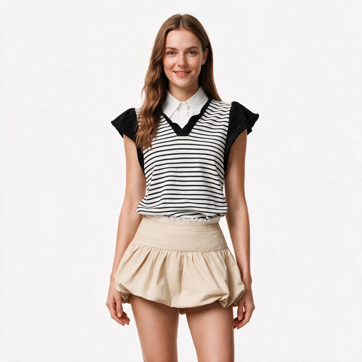 Imily Bela Dames Gestreept Gebreid Gilet met Volantmouwen