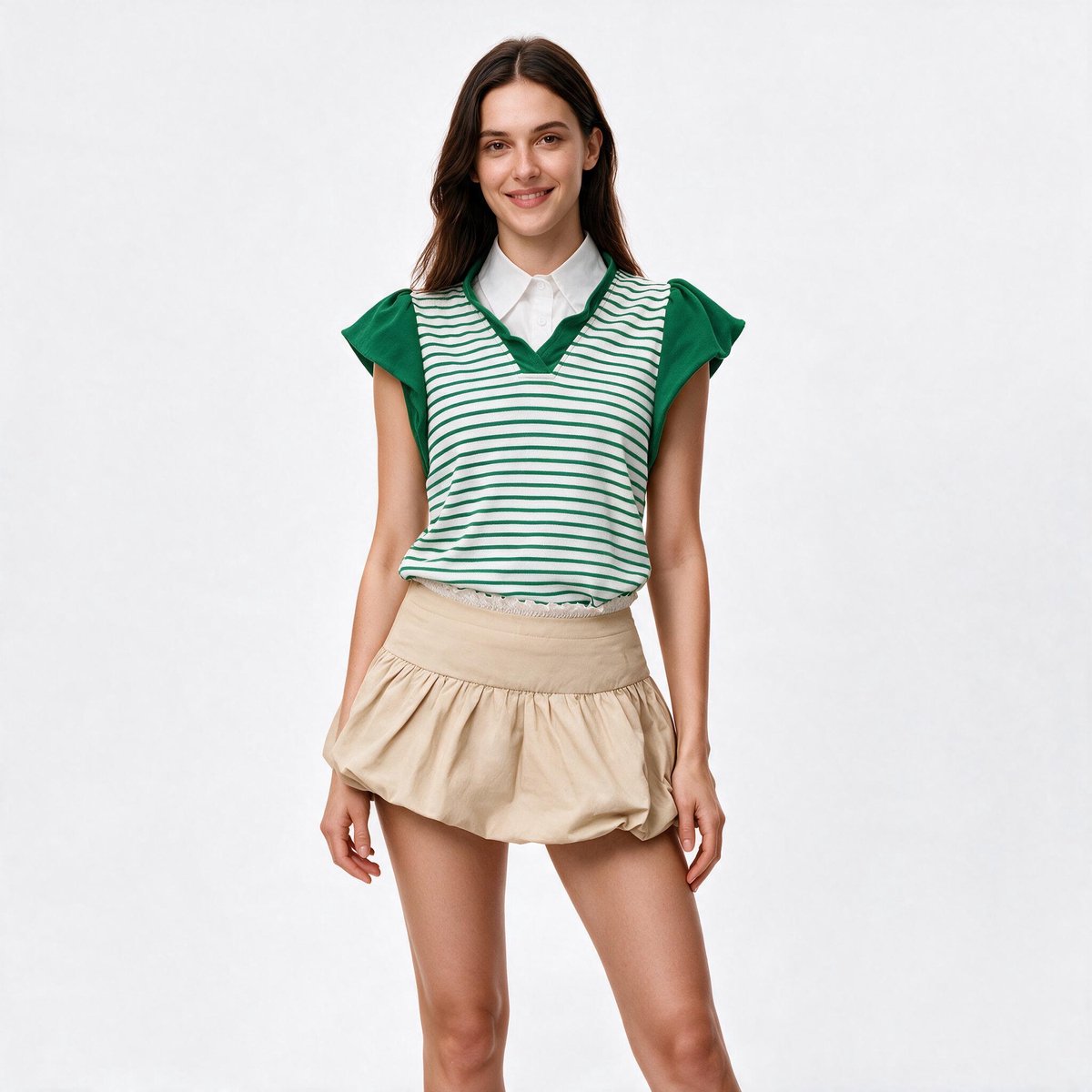 Imily Bela Dames Gestreept Gebreid Gilet met Volantmouwen